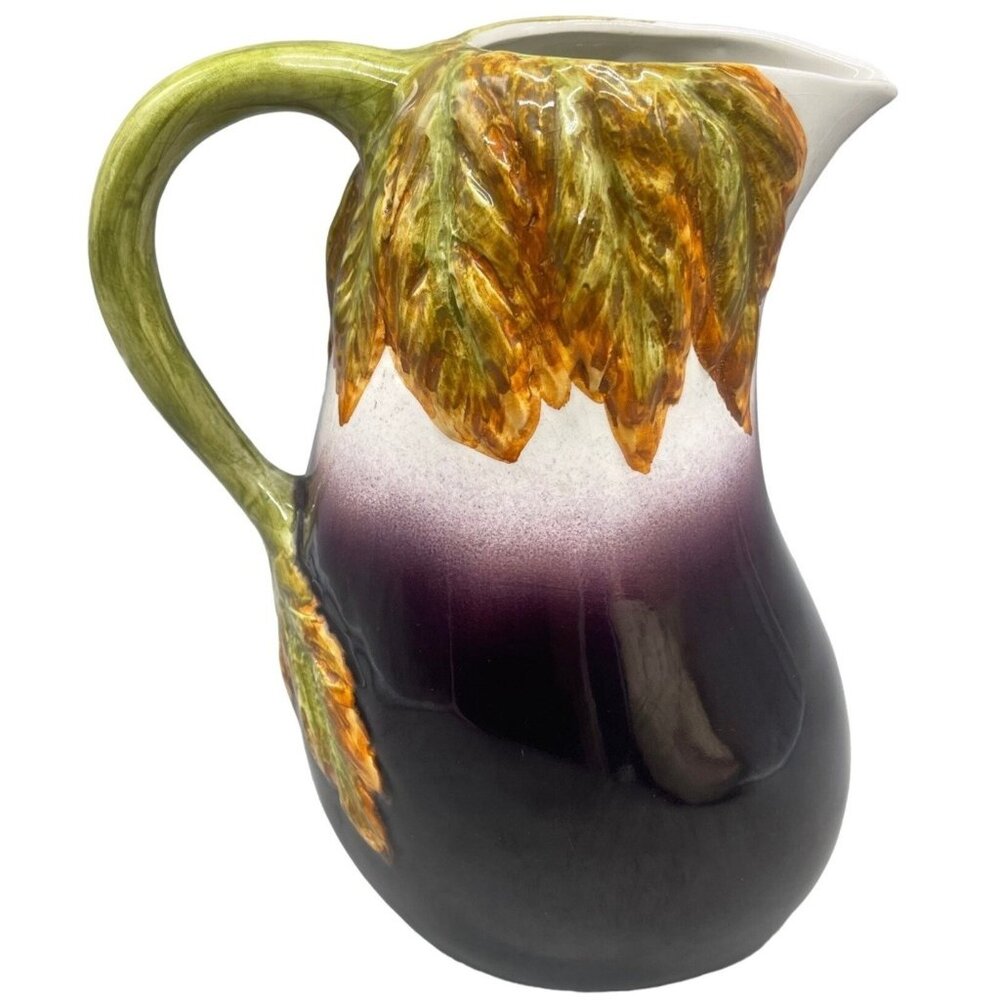 eggplant shaped Mancer pitcher 417814 purple green handle glass made Italy READ